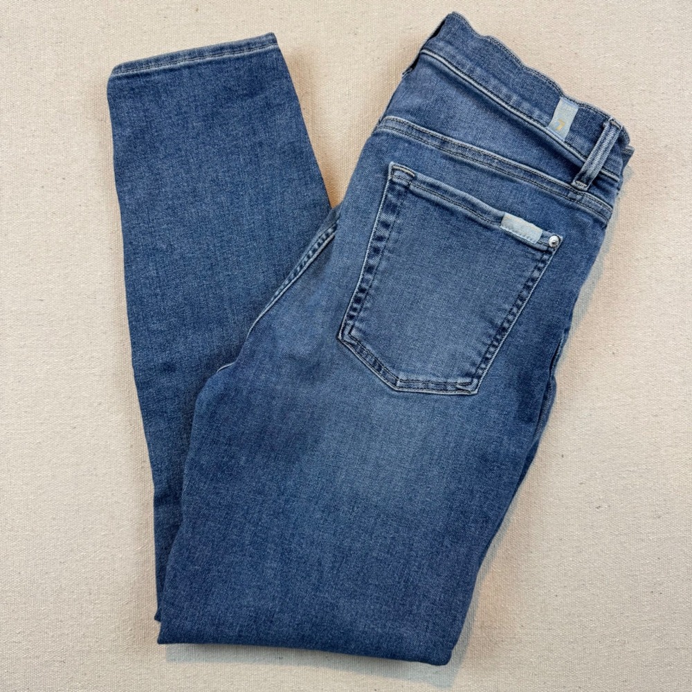 7 For All Mankind 30 High Waist Ankle Skinny Jeans Womens Blue Medium Wash